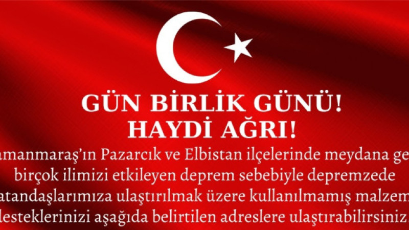 Ağrı Valiliği Gün Birlik Günü Adı İle Yardım Kampanyası Başlattı