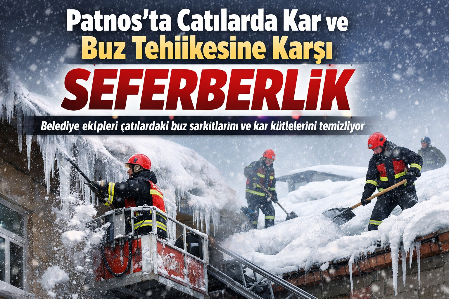 Patnos’ta Çatılardaki Kar ve Buz Tehlikesine Karşı Belediye Seferberliği