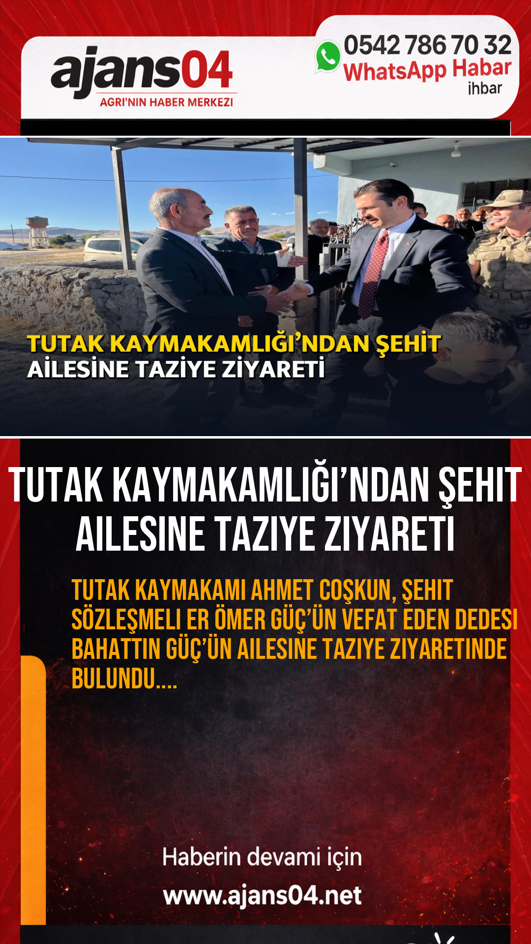 Tutak Kaymakamlığı’ndan Şehit Ailesine Taziye Ziyareti