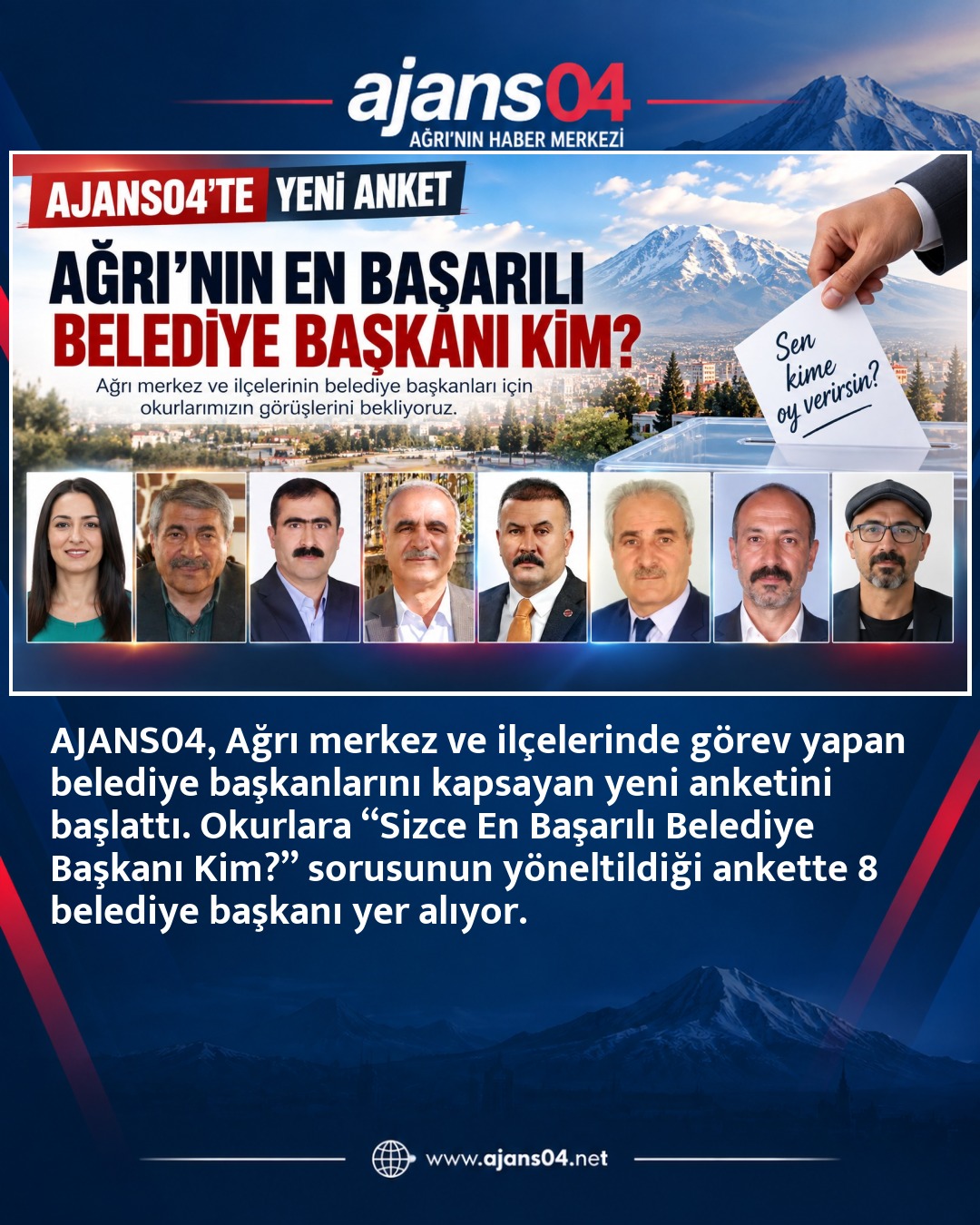 AJANS04’ten Yeni Anket: Ağrı’nın En Başarılı Belediye Başkanı Kim?