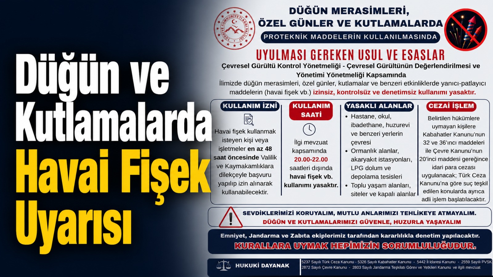 Ağrı Valiliği’nden Düğün ve Kutlamalara Havai Fişek Uyarısı