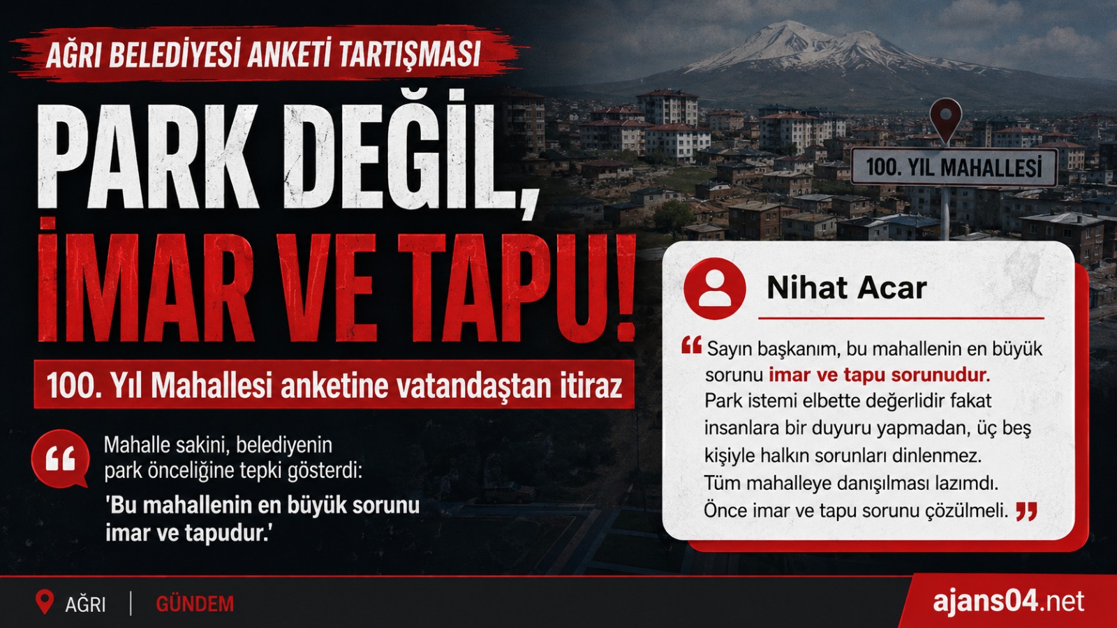 100. YIL MAHALLESİ ANKETİNE VATANDAŞTAN İTİRAZ: “ASIL SORUNUMUZ İMAR VE TAPU”