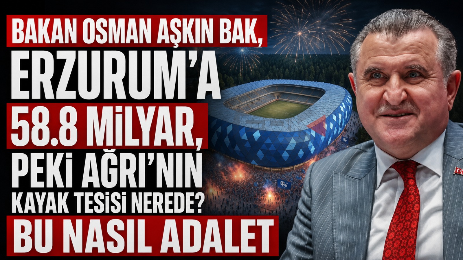 Erzurum’a 5,8 Milyarlık Yeni Stadyum, Ağrı’ya Eski Stadın Tribünü: Kayak Tesisi Nerede Sayın Bakan?