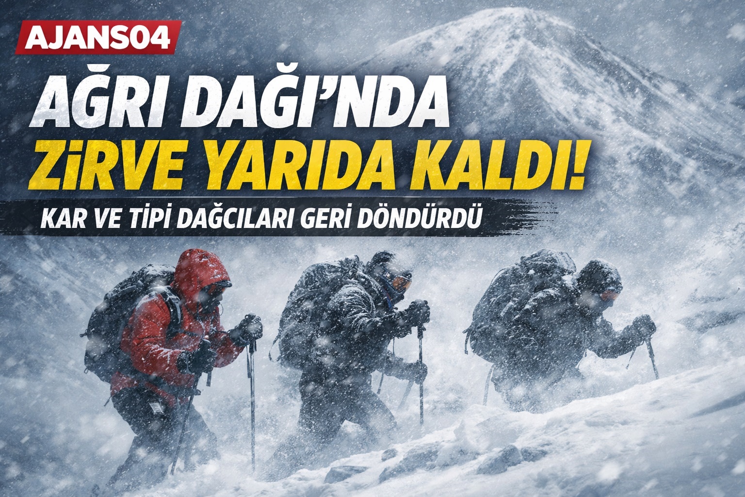 Ağrı Dağı’nda kış zirvesi denemesi olumsuz hava koşullarına takıldı